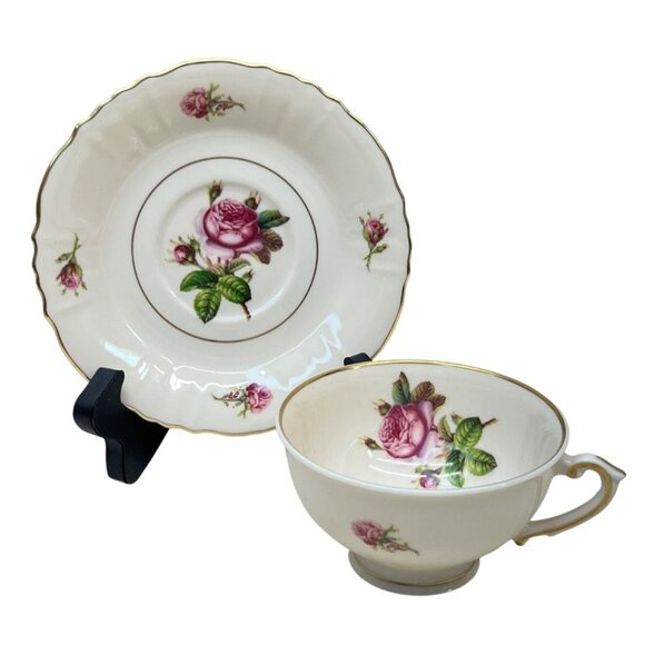 3 Syracuse China Federal Shape Victoria Rose Cup & Saucer Sets - Picture 7 of 11